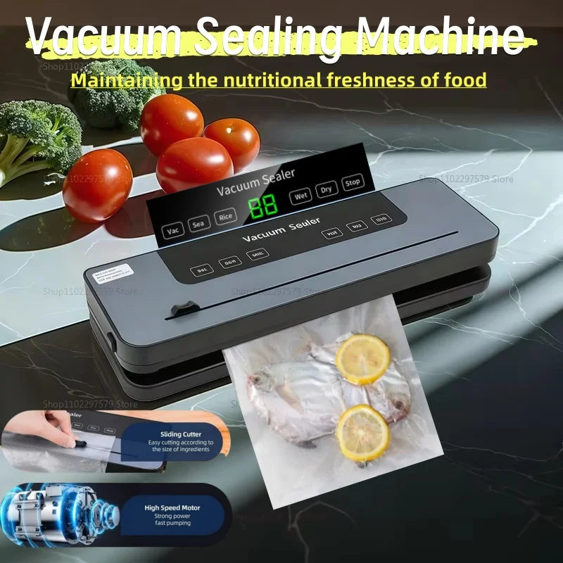 Electric Vacuum Sealer with Built-in Cutter for Food Storage Touch Button Dry/Wet Food Packaging Machine Vacuum ier device