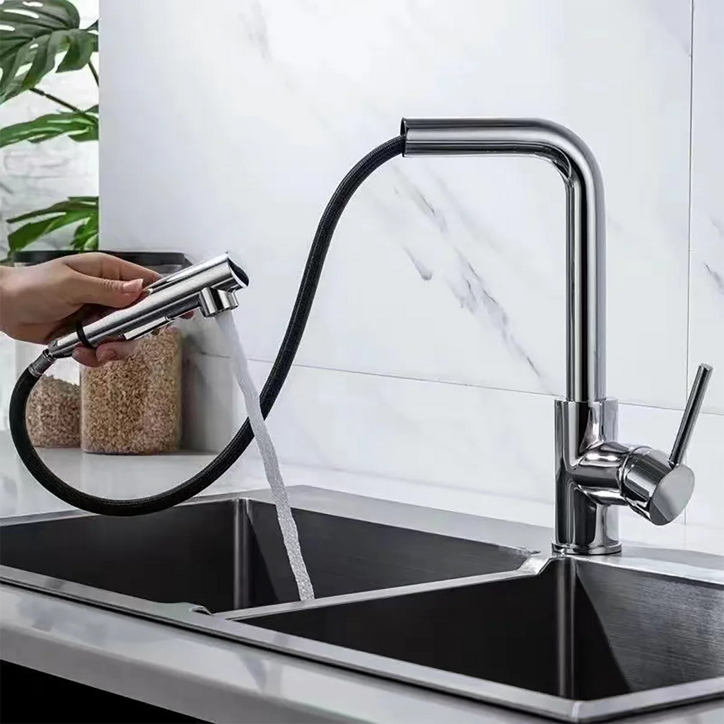 Pull-out Kitchen Faucet Smooth Pull-out Sprayer Dual Spout Mode (Pillar/Shower) One-Touch Switching Spout