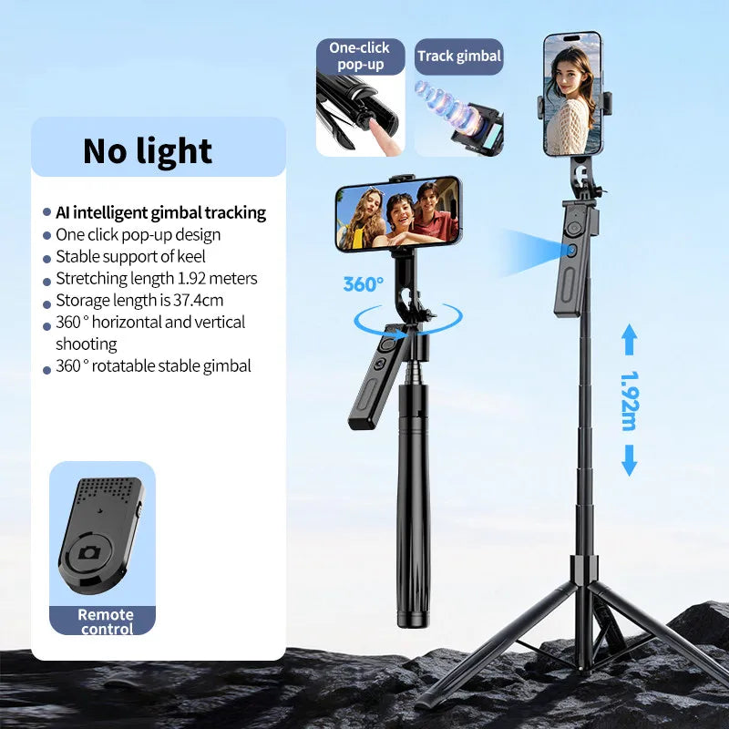 Tripod for Mobile Phone 360°Auto-Rotation Shooting Tripod Selfie Stick Phone Stand AI Face Following, with Remote Control