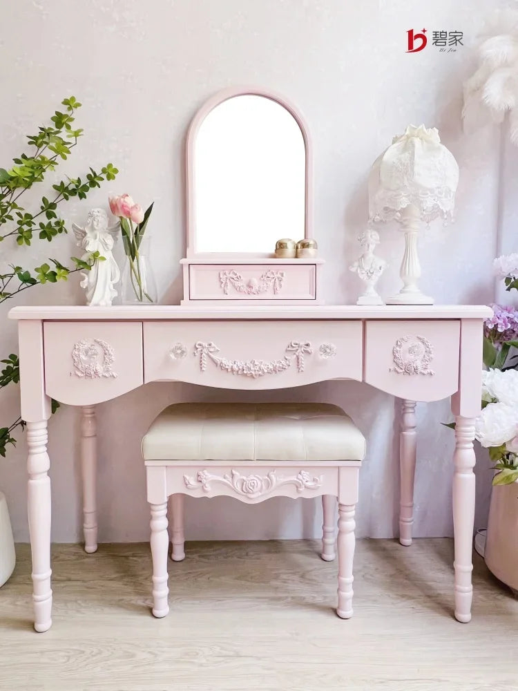 Girls Wood Modern Vanity Table Storage Mirror Drawers Luxury Bedroom Dressers Space Saving Penteadeira Quarto Furniture Home