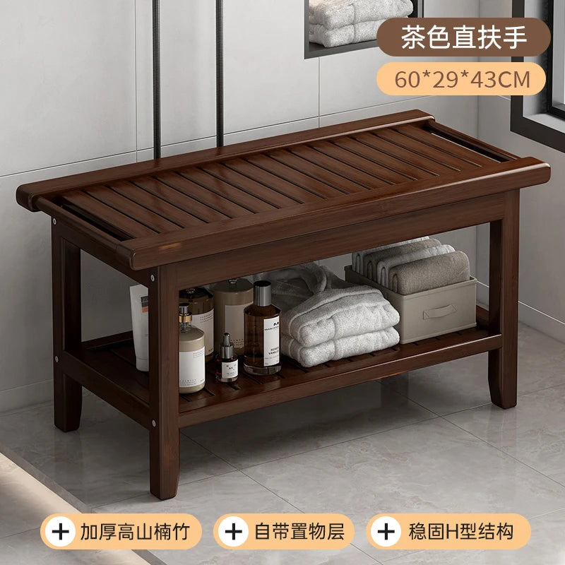 Anti-Slip Bamboo Shower Stool Waterproof Bathroom Bath Bench for Foot Washing or Entryway Shoe Changing Seat