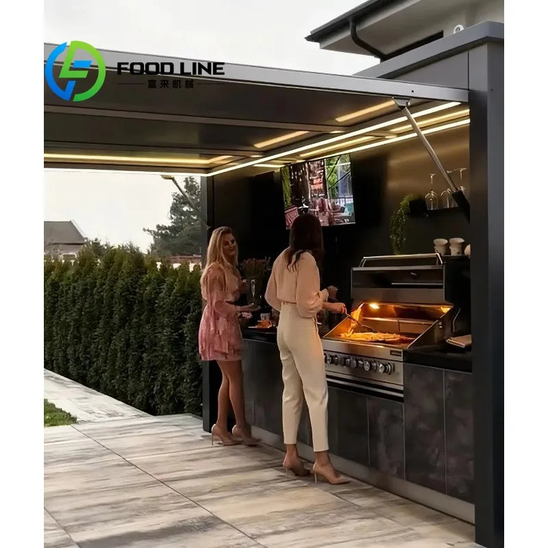 Customized Modular Outdoor Kitchen Island Trailer With Sink Storage Cabinet Backyard BBQ Cooking Station