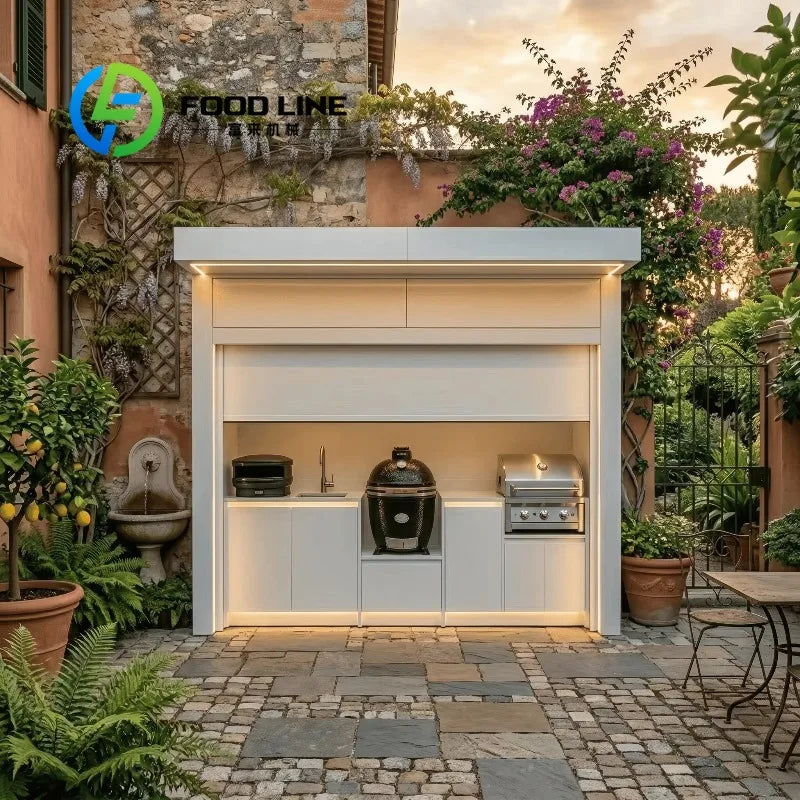 Wholesale Modern Design Stainless Steel Outdoor Kitchen with Shed Anti Insect Outdoor Kitchen with Closable Shed Roller Shutters