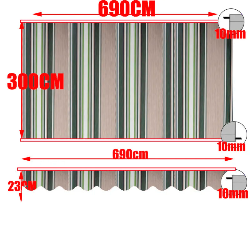 Retractable Patio Awning Replacement Fabric Cloth, Durable Exterior Sunshade, Canopy Cloth, Red and Orange Strips, RV Blind, 10