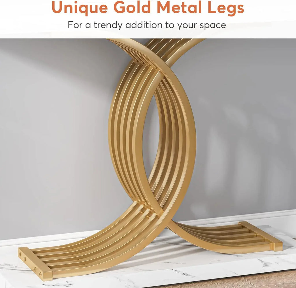 Tribesigns Gold Entryway Table, Modern 39-Inch Console Faux Marble Narrow Wood Sofa with Geometric Metal Legs