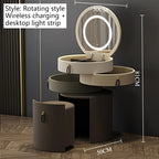 Rotary Makeup Vanities Luxury Storage Dressing Table Bedroom Organizer Makeup Vanity Illuminated Drawer Dresser with Light