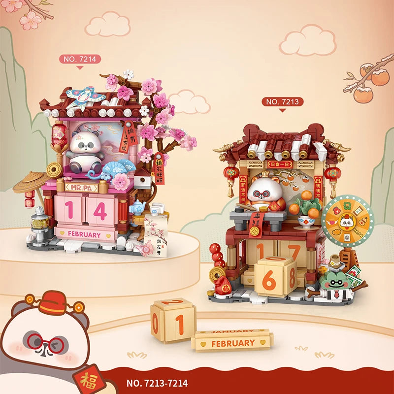 LOZ Street Scene Series DIY Architectural Model Building Blocks Panda Calendar House Assembly Educational Toy Kids Birthday Gift