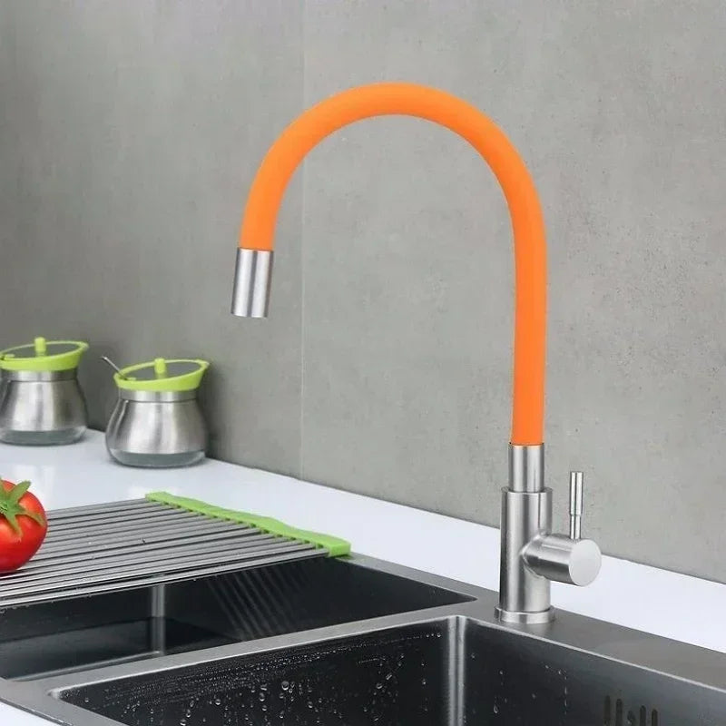 Kitchen Sink Faucet Stainless Steel Single Cooling Faucet Modern Universal Swivel Wash Basin Balcony Splash Proof Faucet