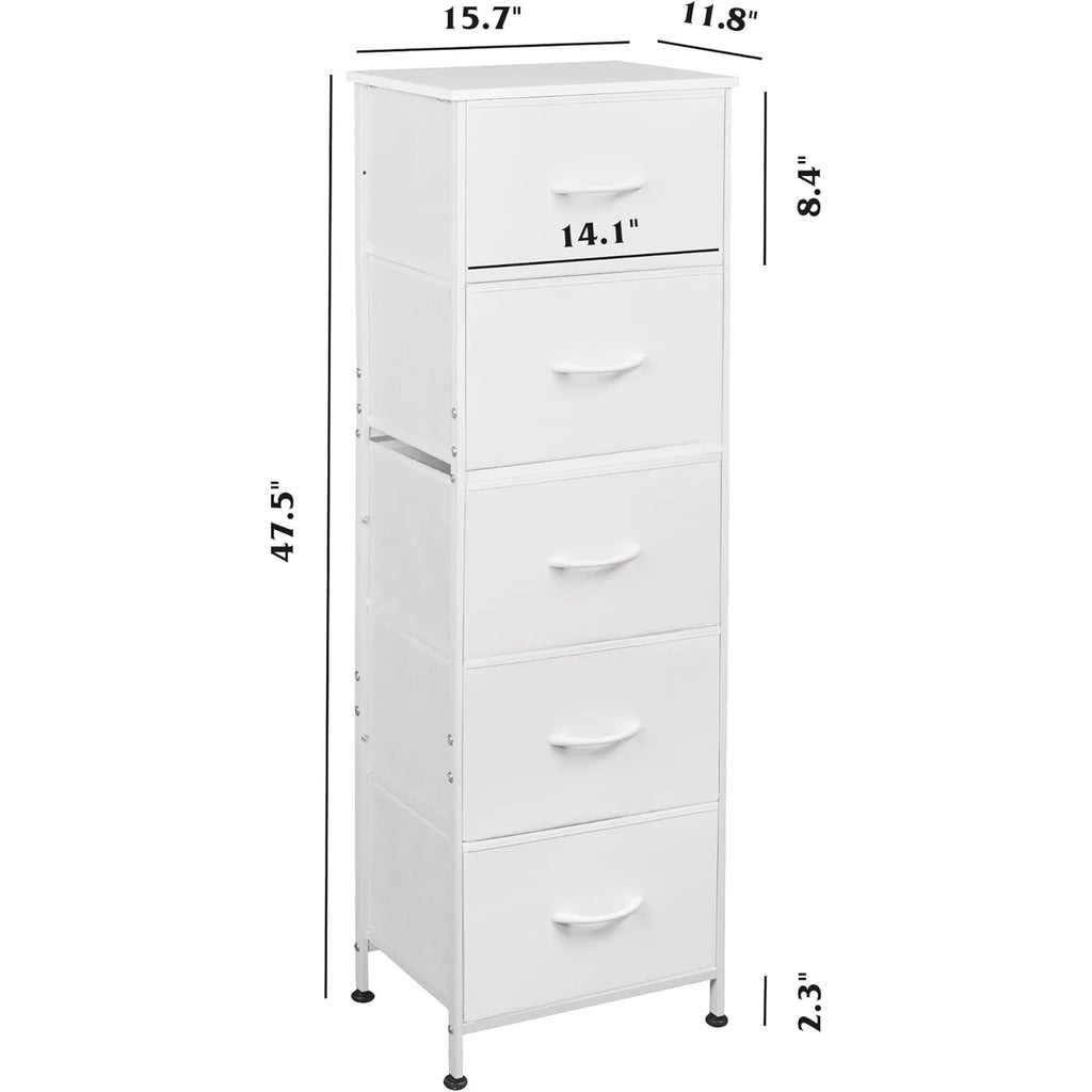 Fabric Dresser, 5-Drawer Tall Dresser for Bedroom, Storage Dresser Organizer with Fabric Bins, Wood Top, Sturdy Steel Frame