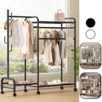 Clothes Rack Heavy Duty Coat Shelf Double-Rod Hats Clothes Rack With Hooks Hanging Clothe Organizer Floor Hangers Organizer