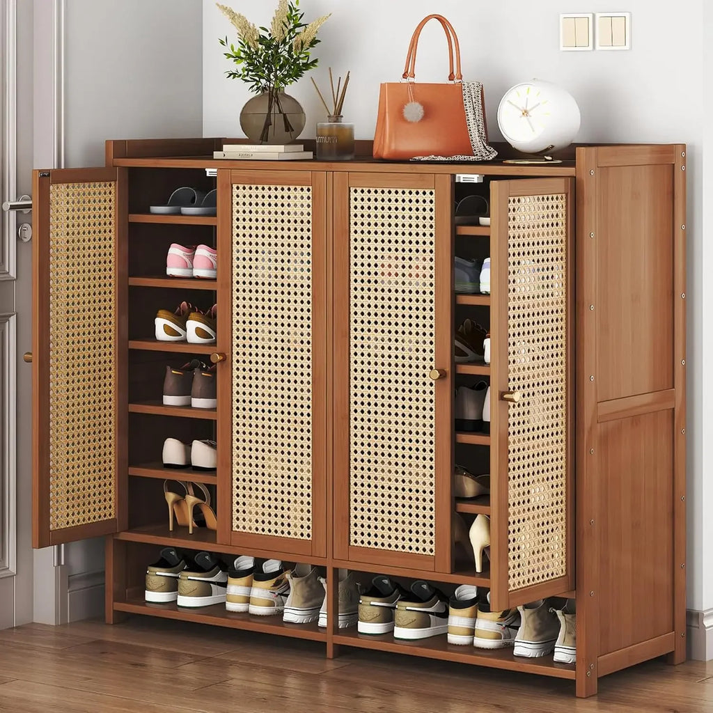 8-Tier Bamboo Shoe Cabinet – Freestanding Shoe Rack Organizer with 40-Pair Capacity, Includes Doors & Shelves for Stylish & Dur