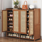 8-Tier Bamboo Shoe Cabinet – Freestanding Shoe Rack Organizer with 40-Pair Capacity, Includes Doors & Shelves for Stylish & Dur
