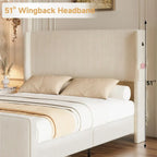 King Size Upholstered Bed Frame with USB Charging Ports - Tall Wingback Headboard & Footboard, Easy Assembly Design