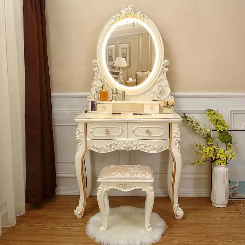 Luxury Makeup Vanities Storage Drawers Dressers Bedroom Organizer Vanity Makeup Desk Standing Corner Dressing Table with Light