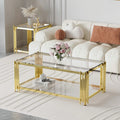Modern luxury gold coffee table in the living room, stainless steel legs 8mm thick transparent tempered glass sofa table