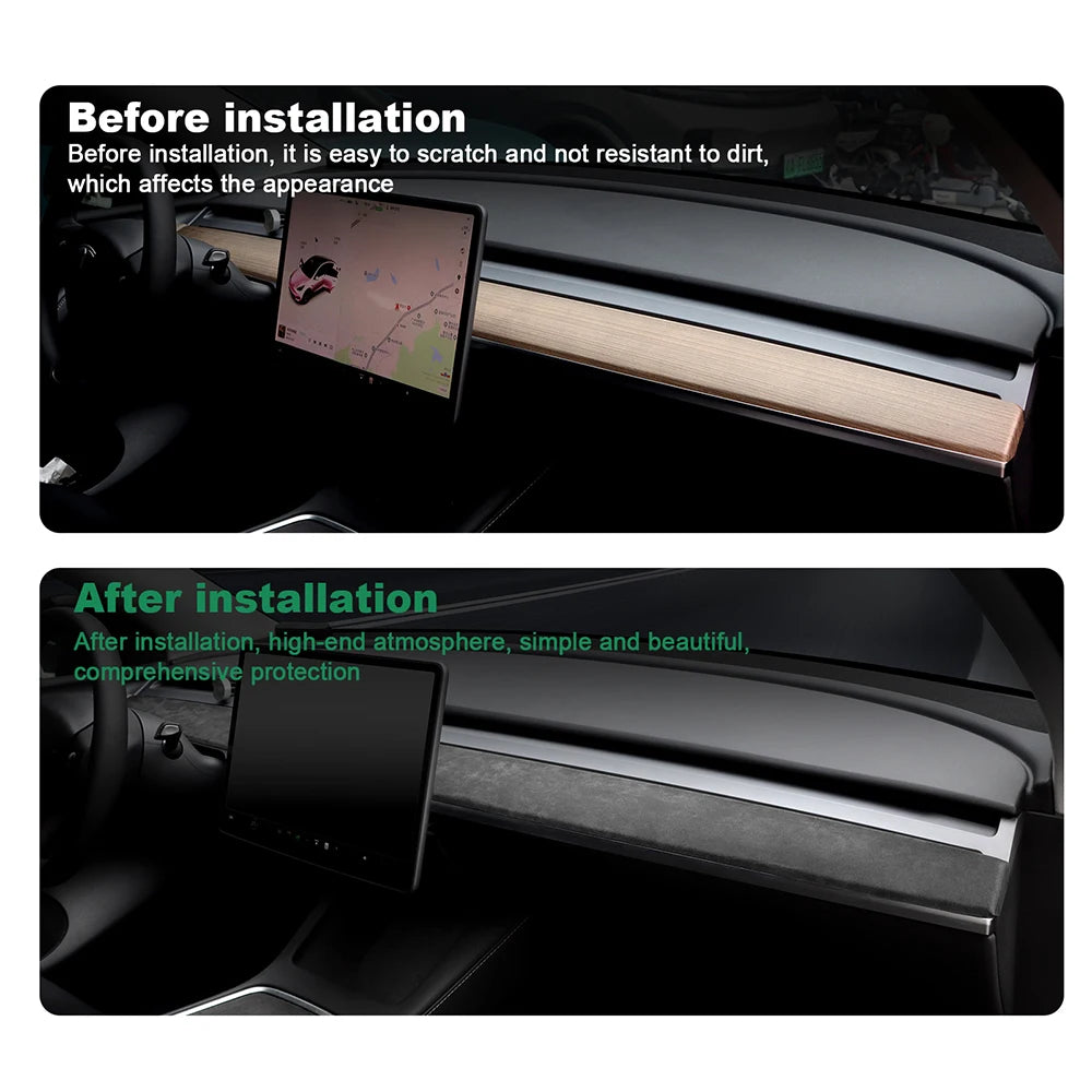Italian Top Suede Car Dashboard Moulded Trim Sticker For Tesla Model 3 Model Y 2018 2019 2020 2021 2022 2023 Decor Accessories