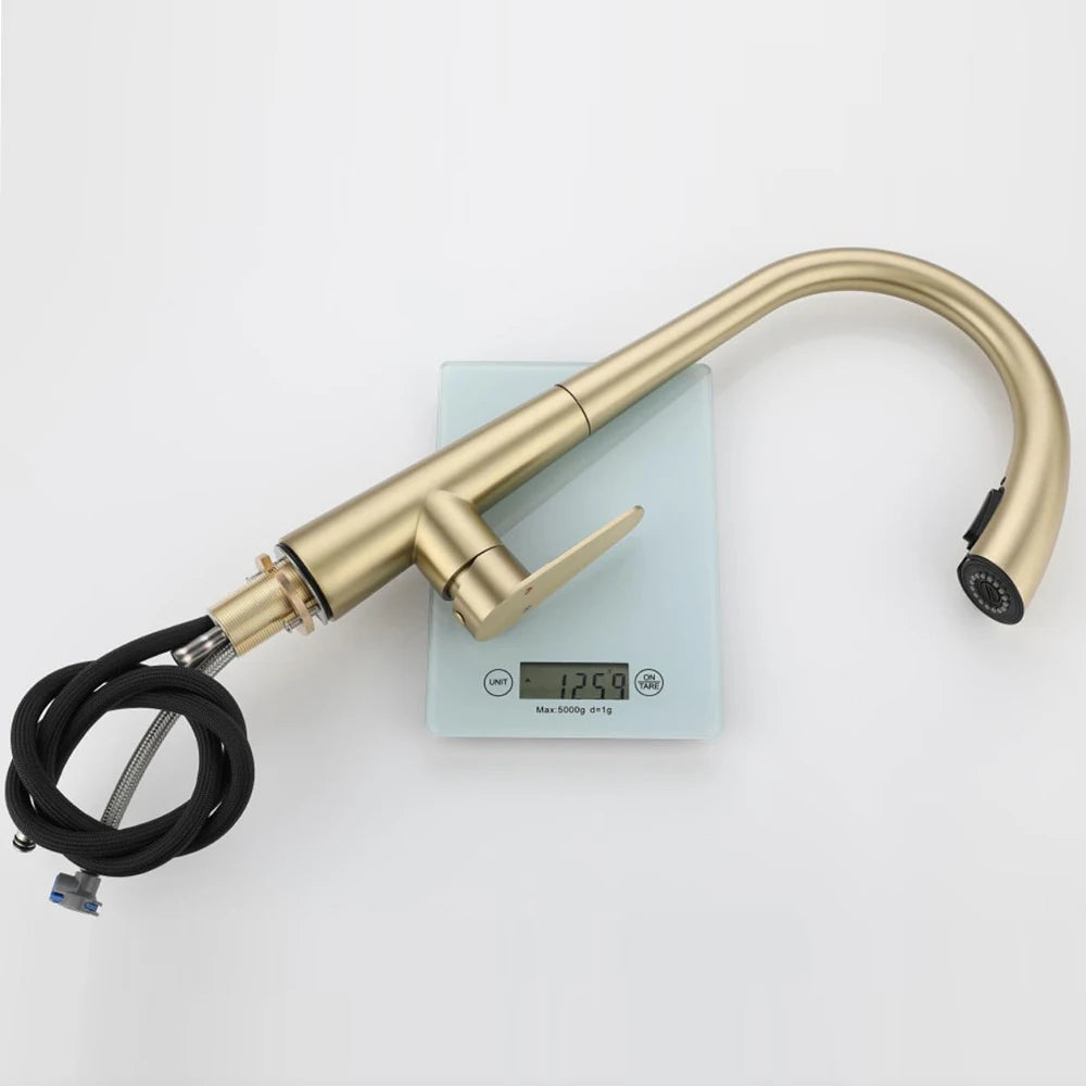 Kitchen Mixer Faucet Stainless Steel Material White ,Black ,Gun Grey ,Brushed Grey And Golden Color Hose 60cm Pull Out