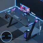 LED Gaming Desk 120 x 60 cm, Gaming Desk with RGB Light, Cup Holder and Hook for Headphones, Ergonomic Computer Table