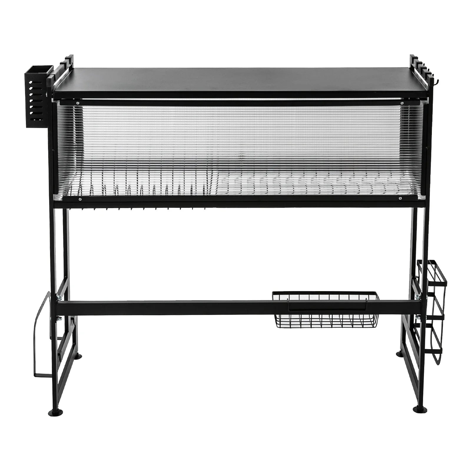 2-Tier Carbon Steel Cutlery Drainer & Dish Drying Rack | 20kg Load-Bearing, Over-Sink Mount (Black, 13.9lbs Lightweight)