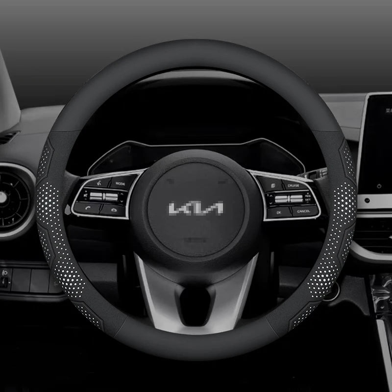 For Kia K5 Sportage Picanto Xceed Rio Cerato Soul Carens Seltos Carbon fiber Suede Car Steering Wheel Cover Auto Accessories