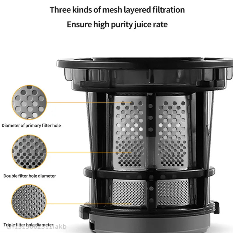 Large Caliber Slow Juicer Screw Cold Press Extractor Slag Juice Separation Filter-Free Easy Wash Electric Fruit Juicer Machine