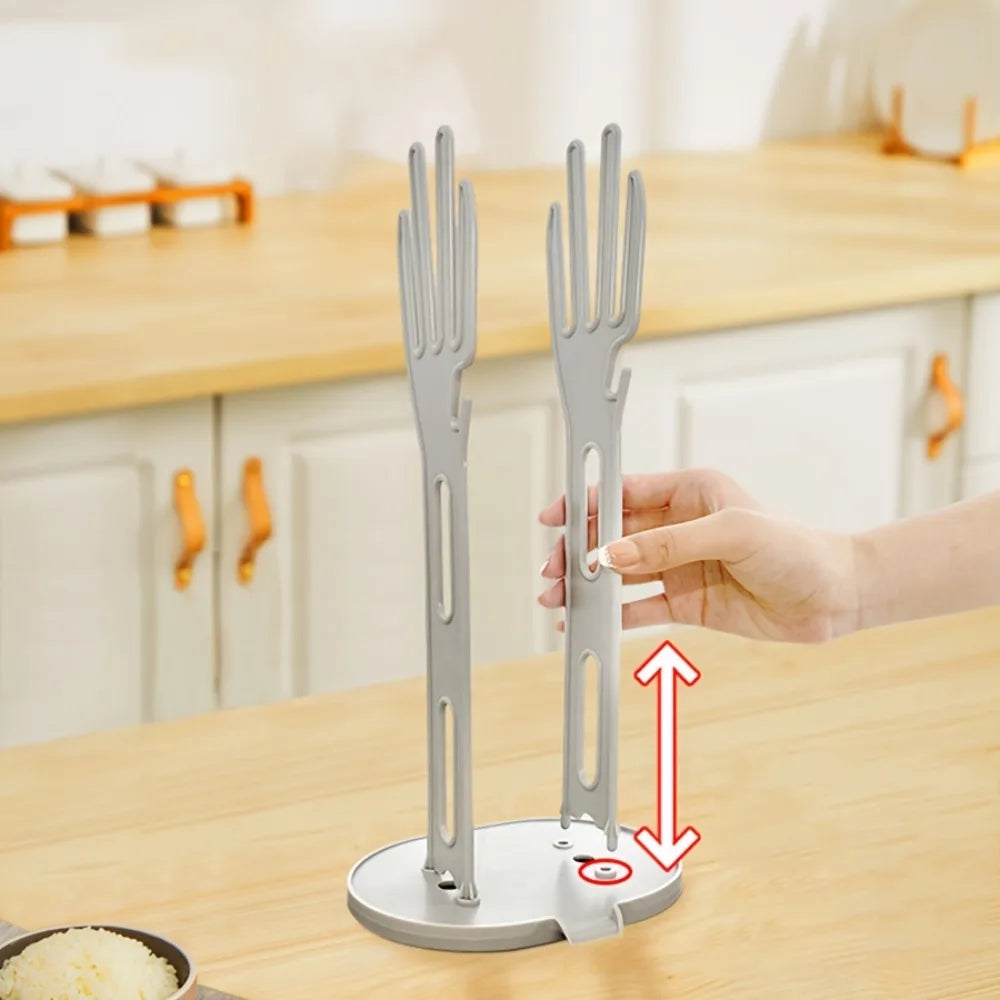 Hand Shaped Rubber Glove Drying Rack Detachable Kitchen Bathroom Dish Gloves Holder with Drain Base Countertop Organizer 1pc