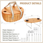Picnic Basket for 2 with Wine Table & Cooler – Wicker Outdoor Set