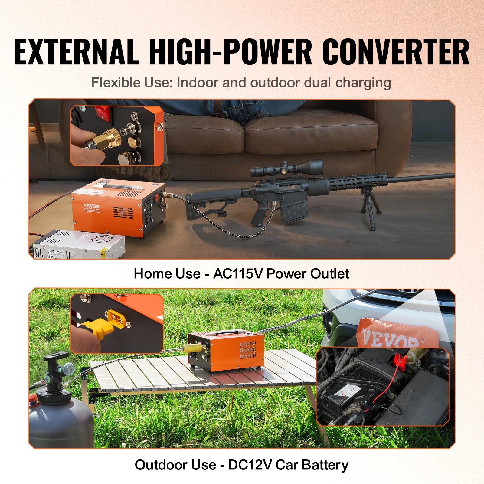 VEVOR PCP Air Compressor, 4500PSI/30Mpa Portable PCP Airgun Compressor with External Converter