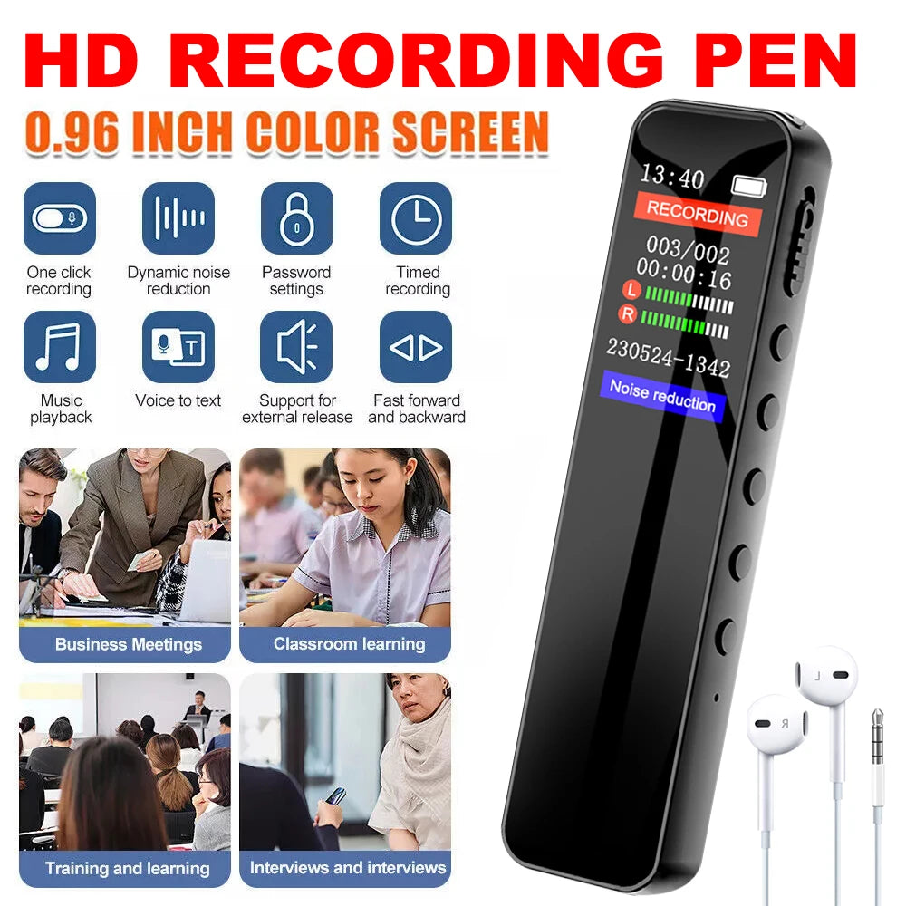128GB 1536KBPS Digital Voice Recorder Professional Sound Dictaphone Voice Activated Audio Recording MP3 Player Long Time Recordi