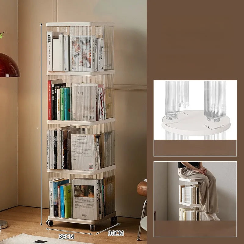 Rotating Bookshelf 360-Degree Home Floor-To-Ceiling Simple Children's Bookcase Living Room Large-Capacity Storage Rack