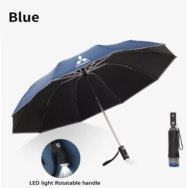Car Led Light Automatic Folding Windproof Sunshade Umbrella For Mitsubishi Outlander Pajero Asx L200 Ralliart Lancer Evolution X