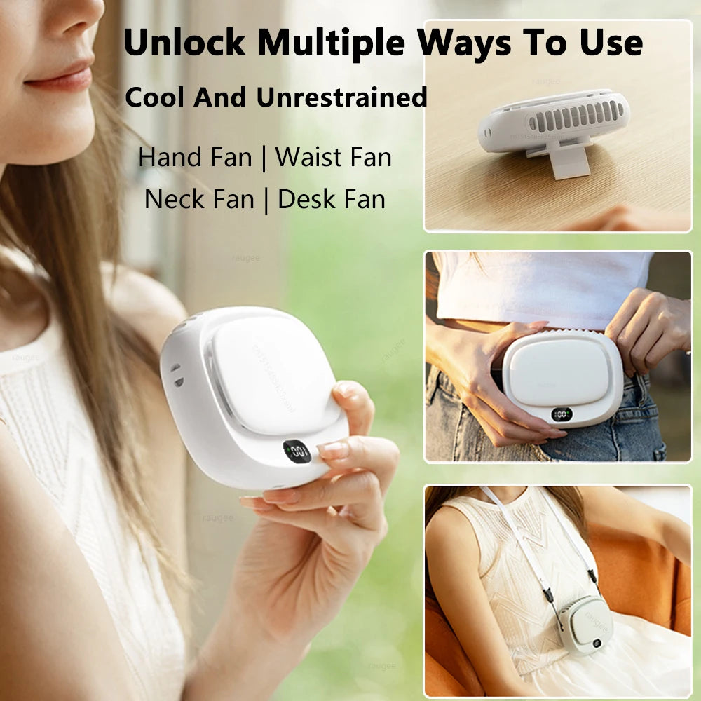 Portable Waist Clip Fan Rechargeable Mini Hanging Neck Fan 5 Speed Adj