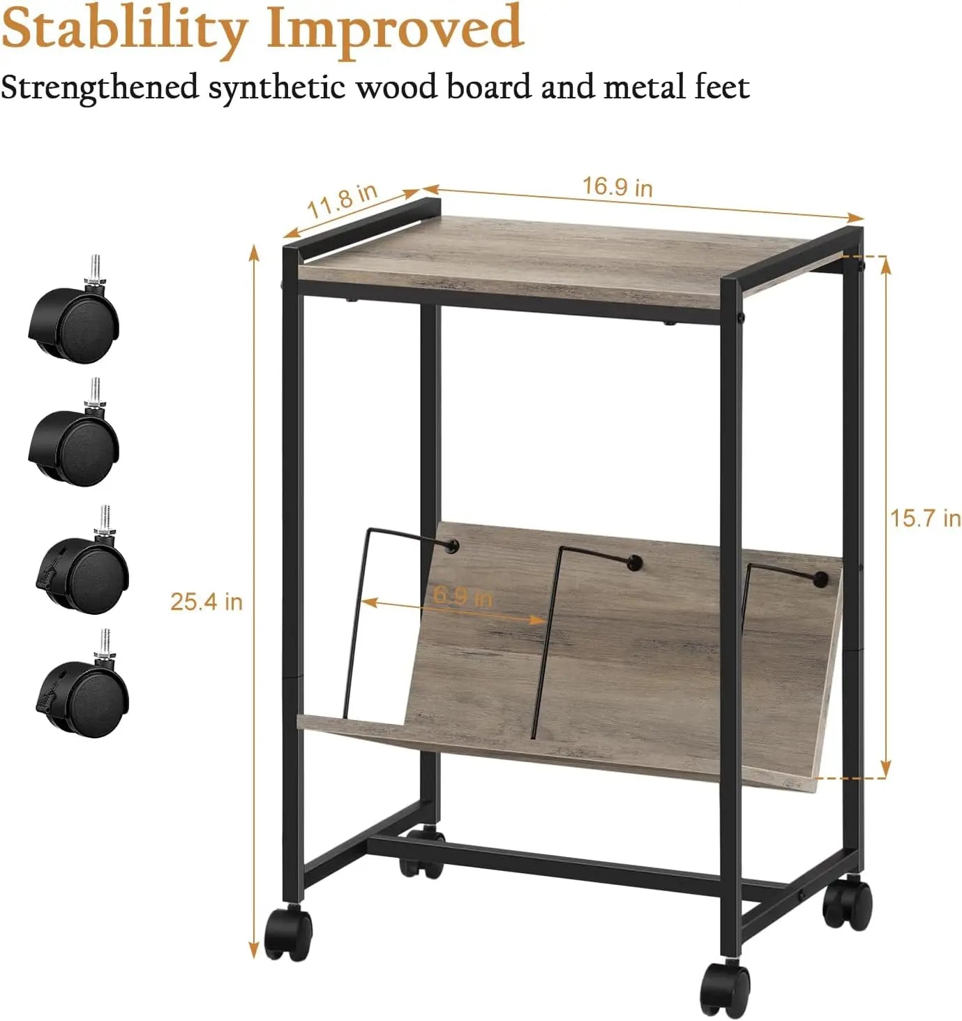 Record player stand, turntable stand with wheels, bedside table, record player table with album storage rack
