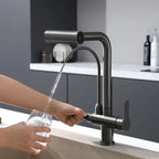 Waterfall Faucet Multi-functional 4 Mode pure Hot Cold Water Kitchen Faucet Sprayer Sink Wash Tap 360° Rotation gun gray Brushed