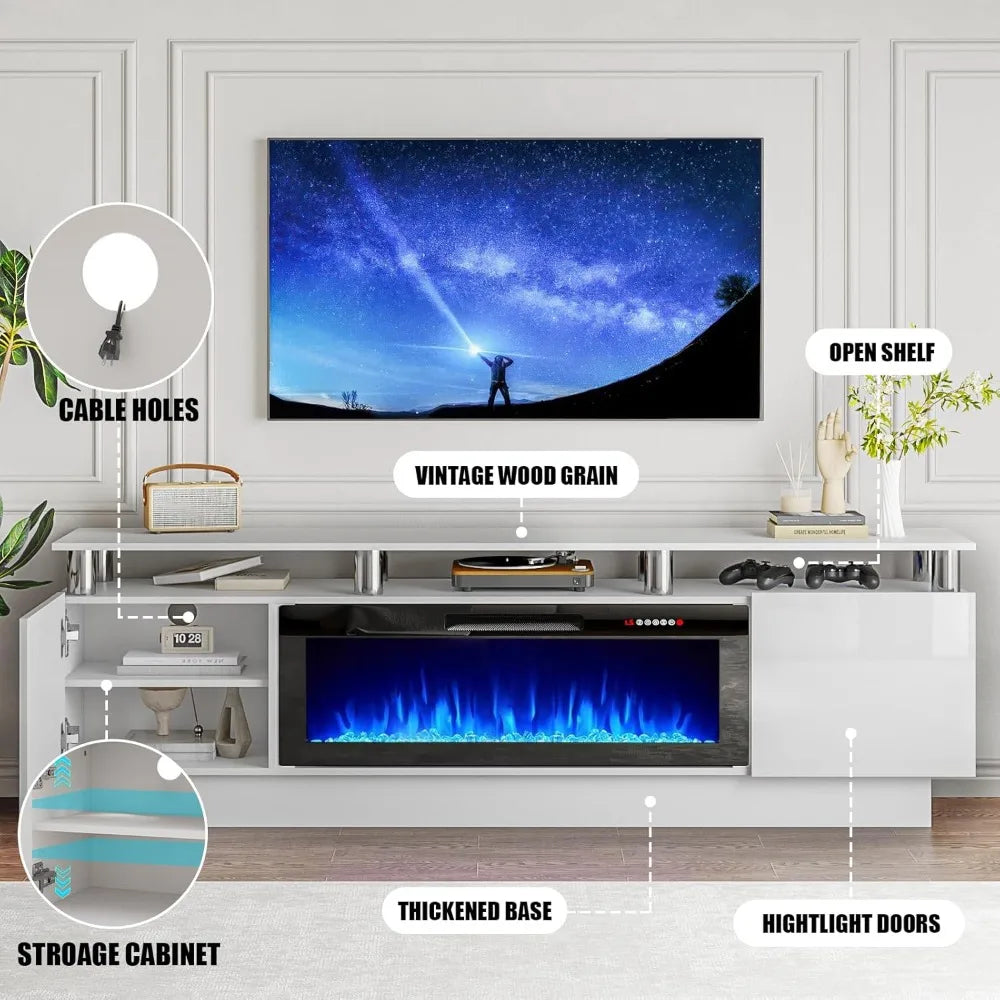70" Fireplace TV Stand with 36" Electric Insert & LED Lights, Fits 80" TVs | AlluCanFind