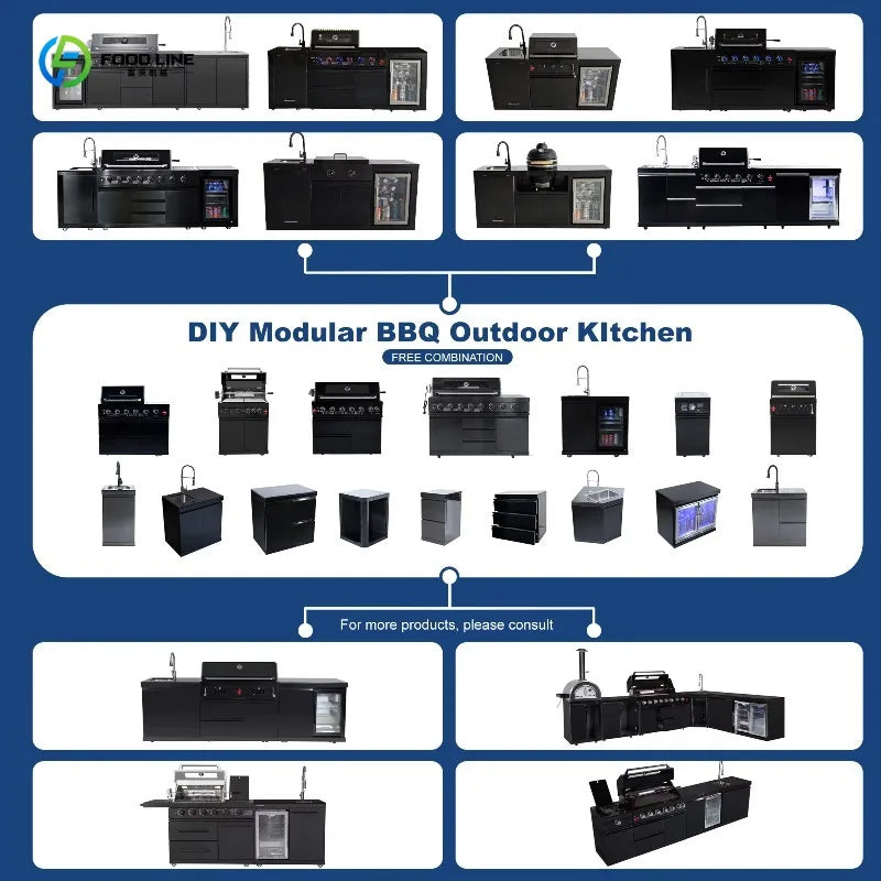 Customized Mobile Kitchen Backyard Cooking Station Outdoor BBQ Grill Modern Design With Sink Refrigerator