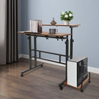 Height Adjustable 67-115CM Double Board Foldable Small Desk, Simple Office Multifunctional Computer Desk, Walnut Color