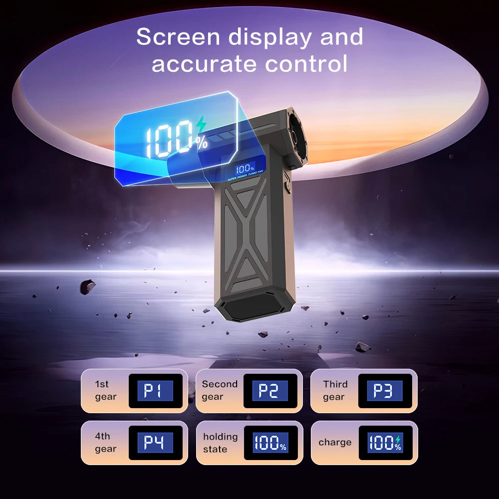 Turbo Jet Blower 9900000RPM 4-Gear Adjustment Portable Air Blower LED Lighting Battery Display Cordless Compressed Air Duster