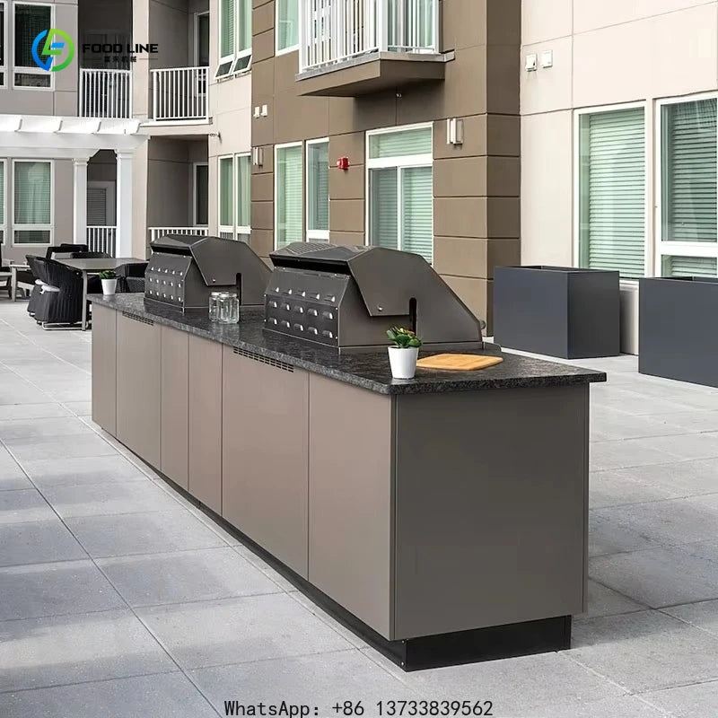 Customized Outdoor kitchen island with sink high-end modern stainless steel barbecue kitchen cabinet