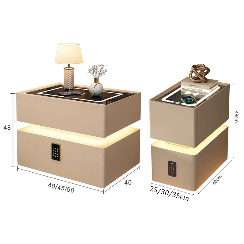 Creative 25-50cm Smart Bedside Table with Sensor Light Nordic Style Storage Cabinet Bedroom Nightstand with Wireless Charging