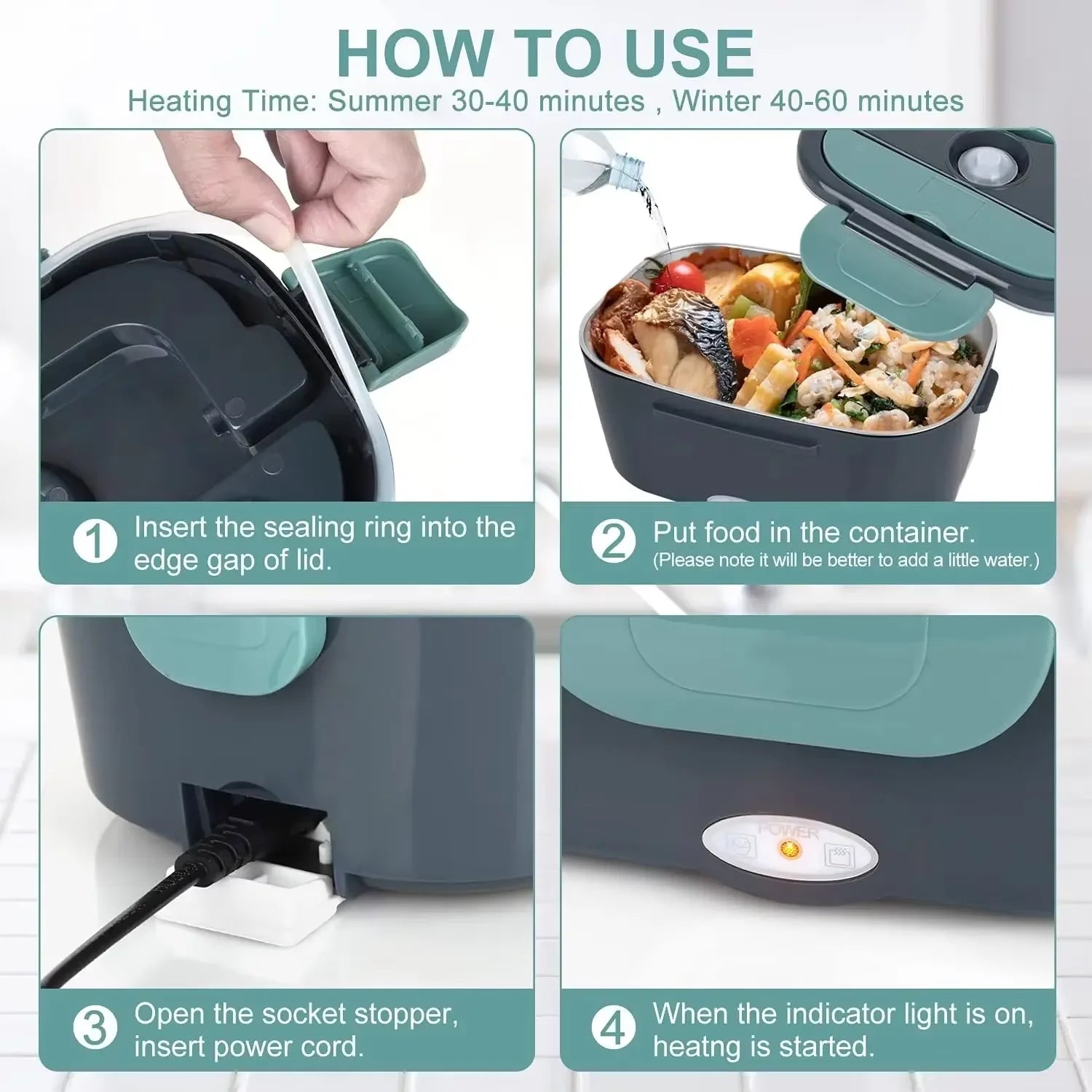 Electric Heated Lunch Box with Thermal Insulation for Office, Dorm, and Travel Meals