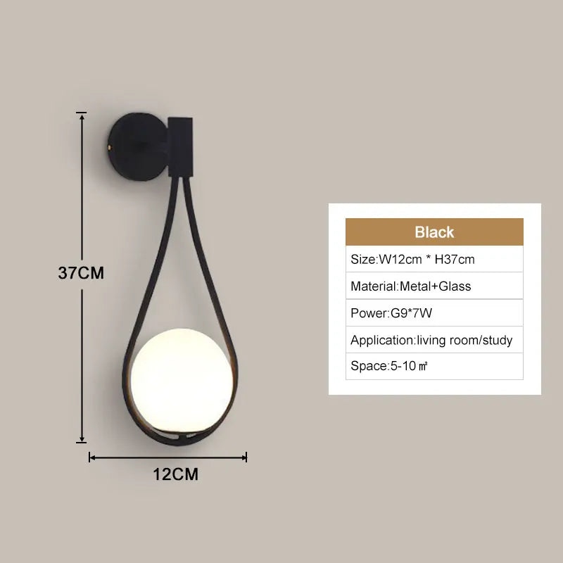 Interior LED Wall Lamps Wall Lighs with G9 Bulb Frosted Glass Ball Black Gold Bedroom LED Wall Sconce for Home Luminuaire Lamp