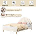 Double bed 140x200 cm, upholstered bed with flower-shaped headboard and slatted frame, stable bed frame, children's bed