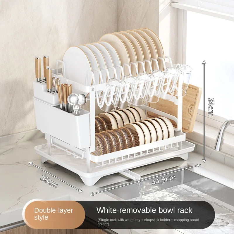 Self-drainage kitchen storage shelf for dishes and bowls, multifunctional foldable bowl and chopsticks storage, countertop drain