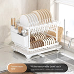 Self-drainage kitchen storage shelf for dishes and bowls, multifunctional foldable bowl and chopsticks storage, countertop drain