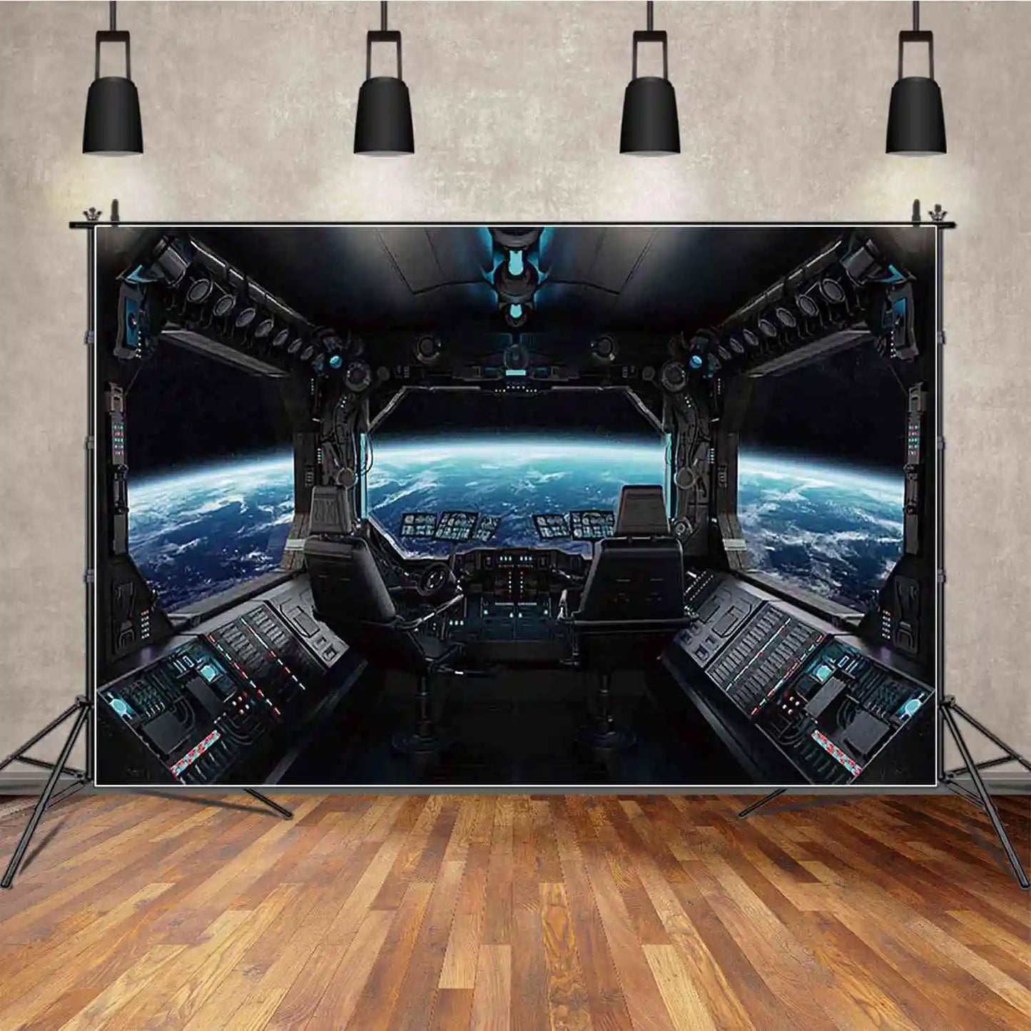 MOON.QG Baby Shower Boy Birthday Party Universe Cockpit Backgrounds for Photographs Spaceship Backdrop Photo Studio Photozone