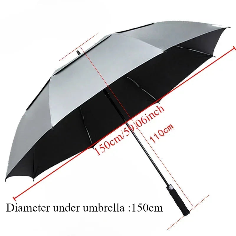 180CM Big Size Long Handle Umbrella Double-deck Large Rain Umbrellas Luxury Silver Dual Use Sunscreen Windproof Rain Gear Gift