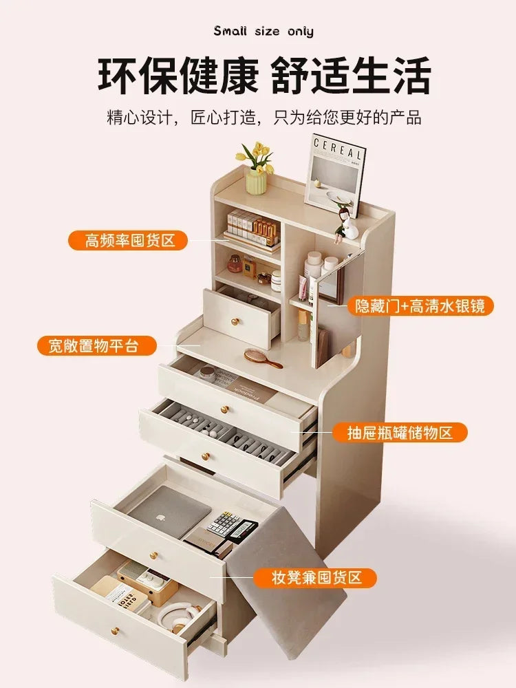 Bedroom Cream Style Dressing Table, Solid Wood Dressing Table, Small Bedside Table, Small Storage Cabinet Dressers for Bedroom