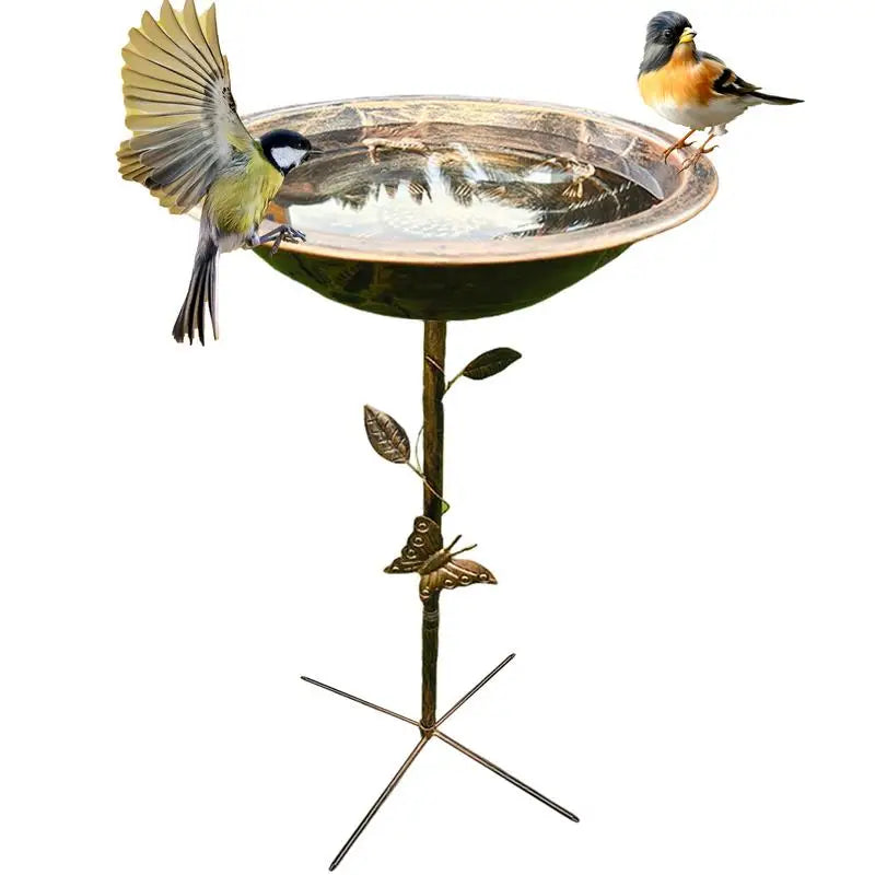 Metal Bird Bath Vintage Iron Tray Bird Feeder Heavy Duty Freestanding Birdbath Garden Decor Yard Stakes Feeding Station for Yard