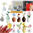 3-14pcs Set Mini Ceramics Vase Fridge Magnets Label Mini Bonsai Magnet Button Potted Simulation Flower Vase Refrigerator Message